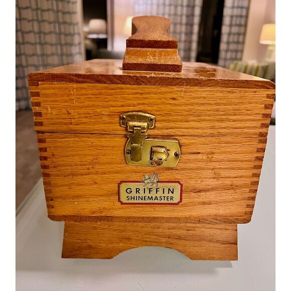 VINTAGE 1950’s ERA GRIFFIN SHINE MASTER SHOE SHINE BOX OAK WOOD - Picture 1 of 13